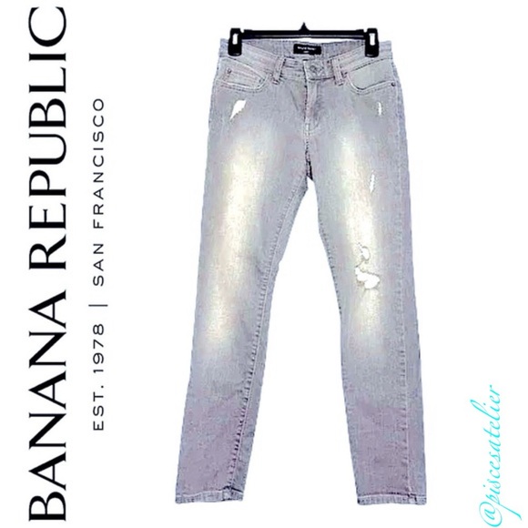 Banana Republic Skinny Fit Distressed Jeans in Light Gray Wash, Women’s Size 25P - Picture 4 of 10